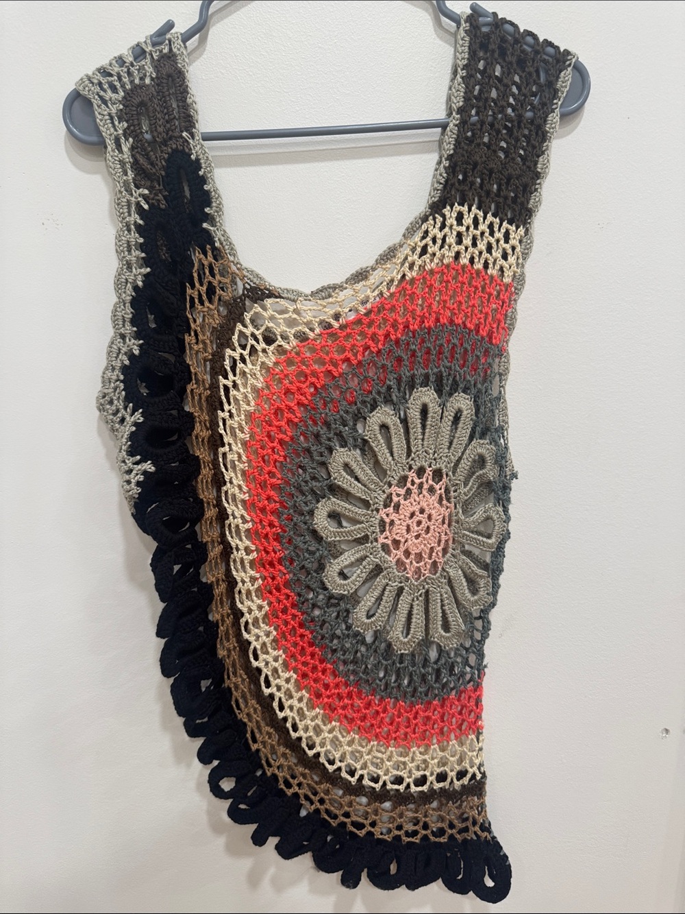 Yahada Multicolor Asymmetrical Boho-Chic Flower Knit Crochet Festival Beach Top